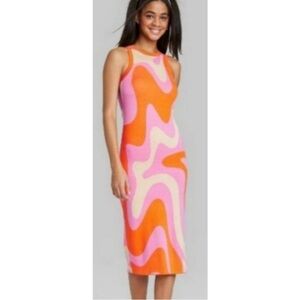 Wild Fable Pink Wave Sleeveless Jacquard Sweater Dress